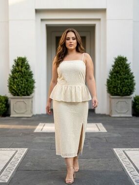 2 for $30 | Cream Eyelet Midi Skirt